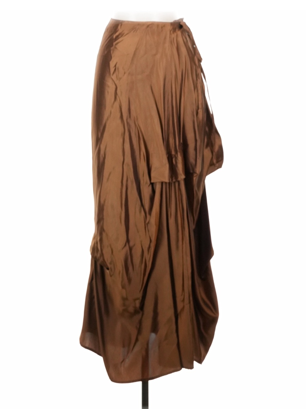 Elegant Brown Satin Draped Maxi Skirt